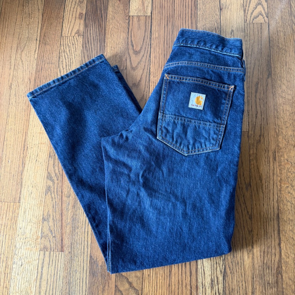 Carhartt Mens 28x30 Relaxed Fit Dark Wash Blue Denim Jeans BD5119-M Straight Leg